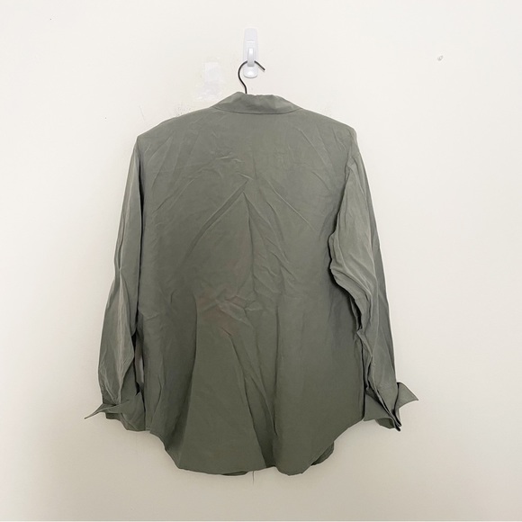 Vintage 90s Express 100% Silk Oversized Button Down Shirt Sage Green Size Small - Picture 8 of 8